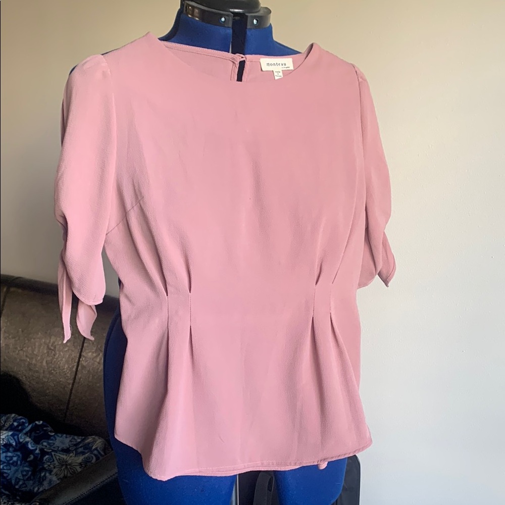 Monteau Tan Blouse Elegant Top with Classic Design